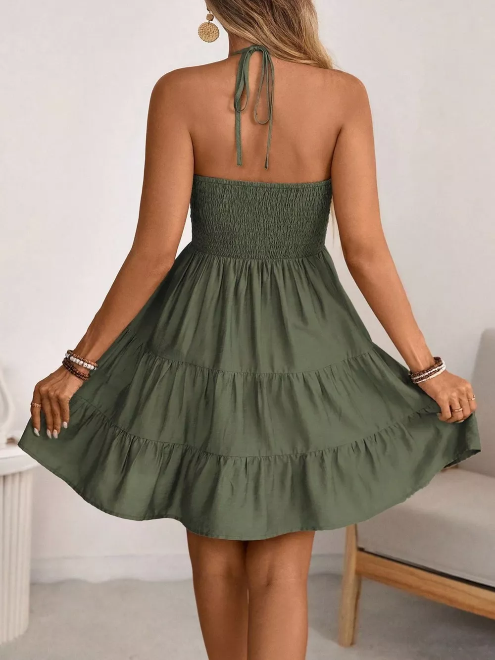 Smocked Halter Neck Tiered Dress, image 11