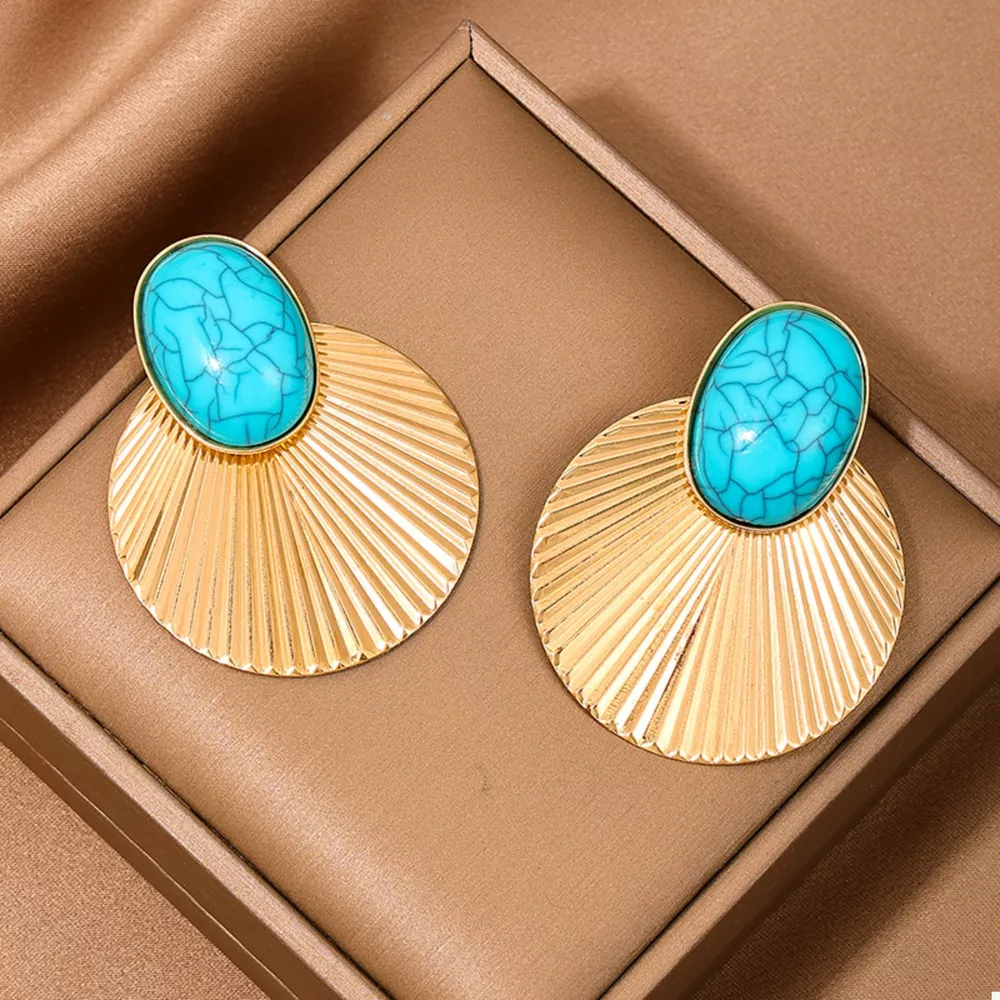 Turquoise Stone Fan Drop Earrings, image 4