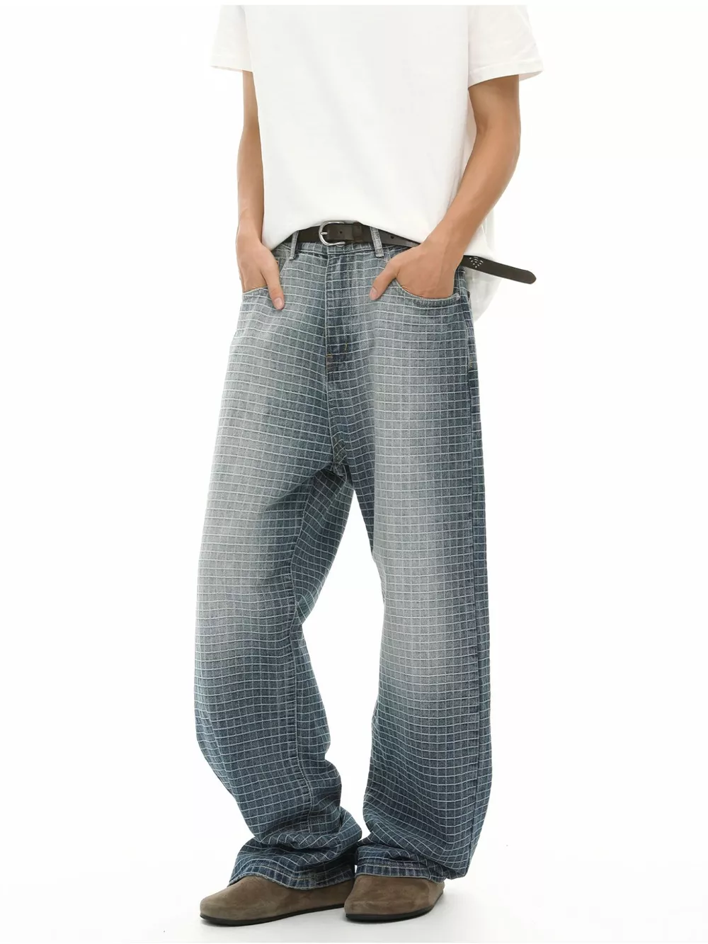 Men's Plaid Relaxed Fit Jeans, image 3
