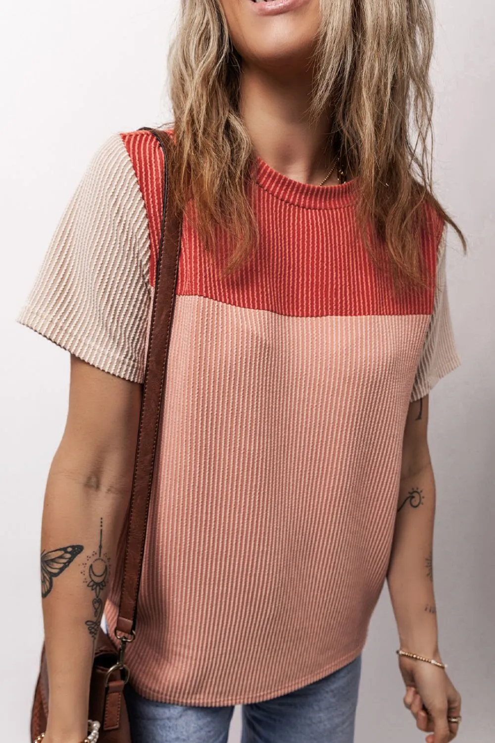 Color Block Round Neck Short Sleeve T-Shirt, image 9