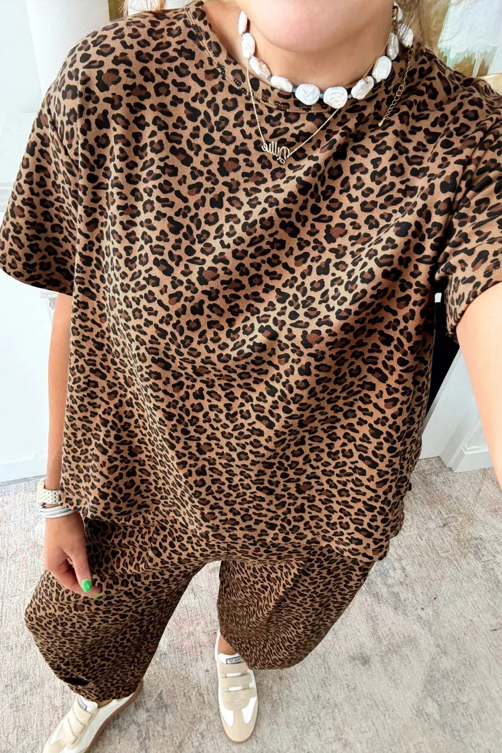 Leopard Print Relaxed Fit Two-Piece Set, image 2