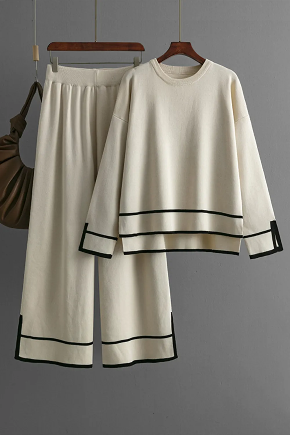 High-Low Round Neck Top and Pants Sweater Set, image 5