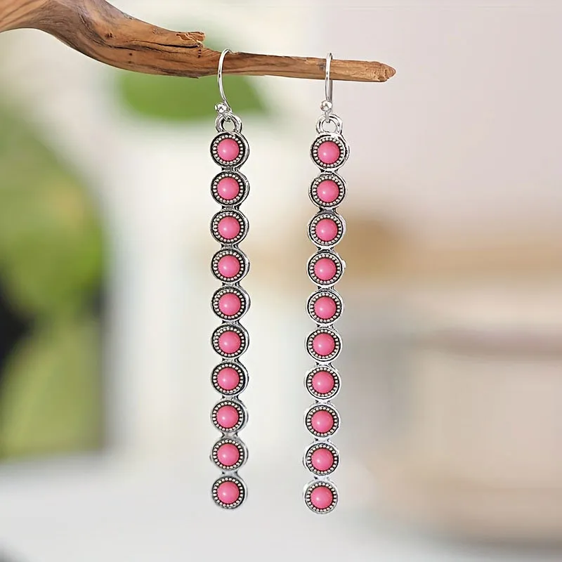 Artificial Turquoise Alloy Bar Earrings, image 2