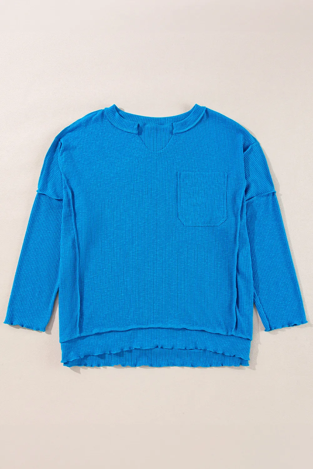 Exposed Seam Notched Long Sleeve Blouse, image 3