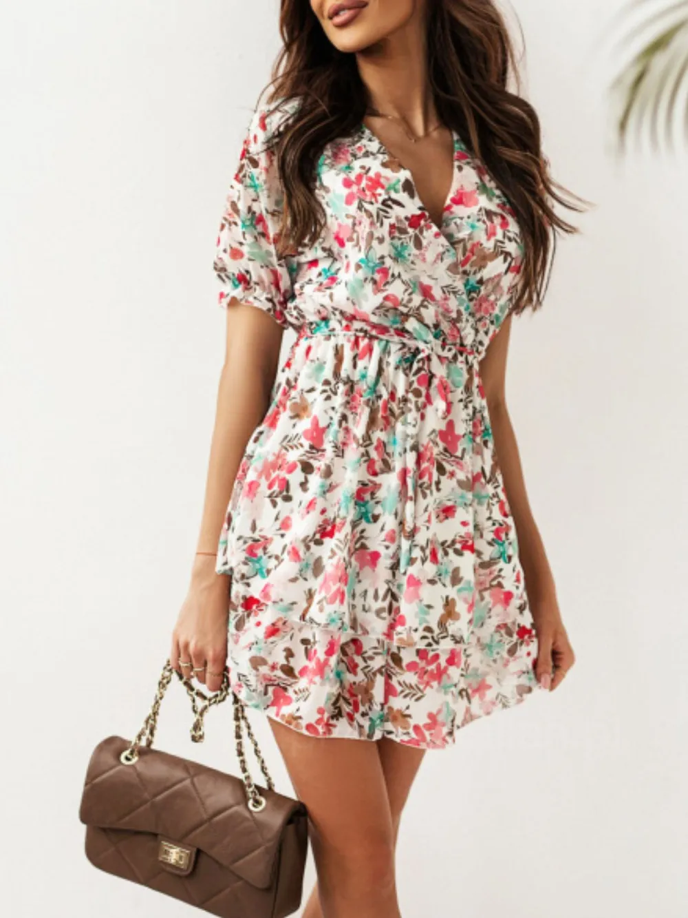 Floral Layered Mini Dress with Ruffle Hem, image 2