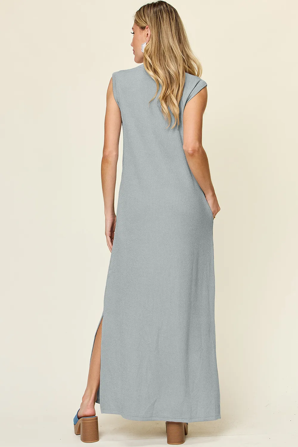 Full Size Texture Mock Neck Sleeveless Maxi Dress, image 8