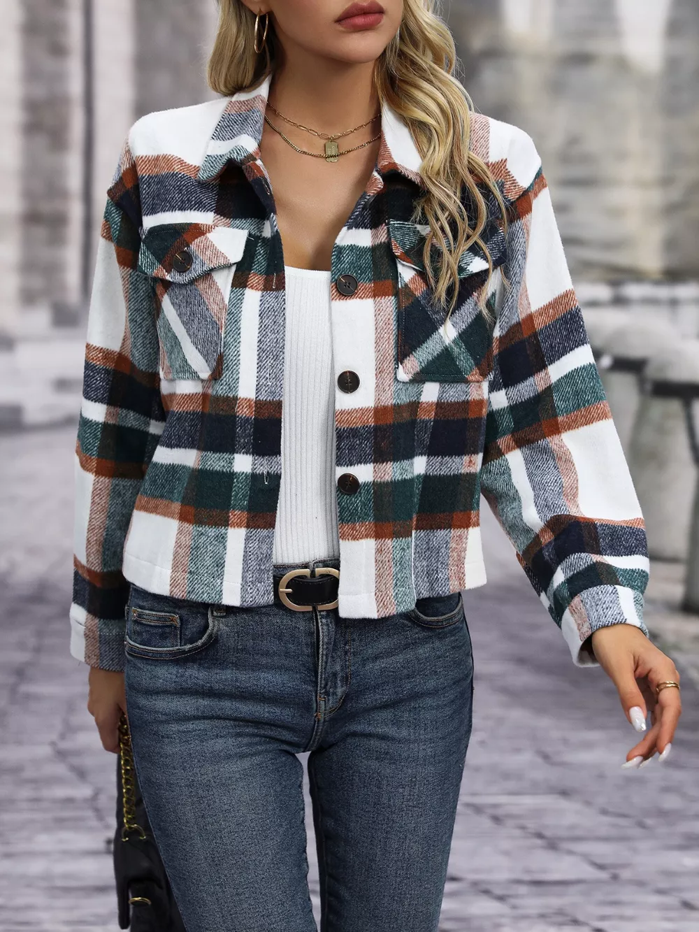 Plaid Button-Up Jacket