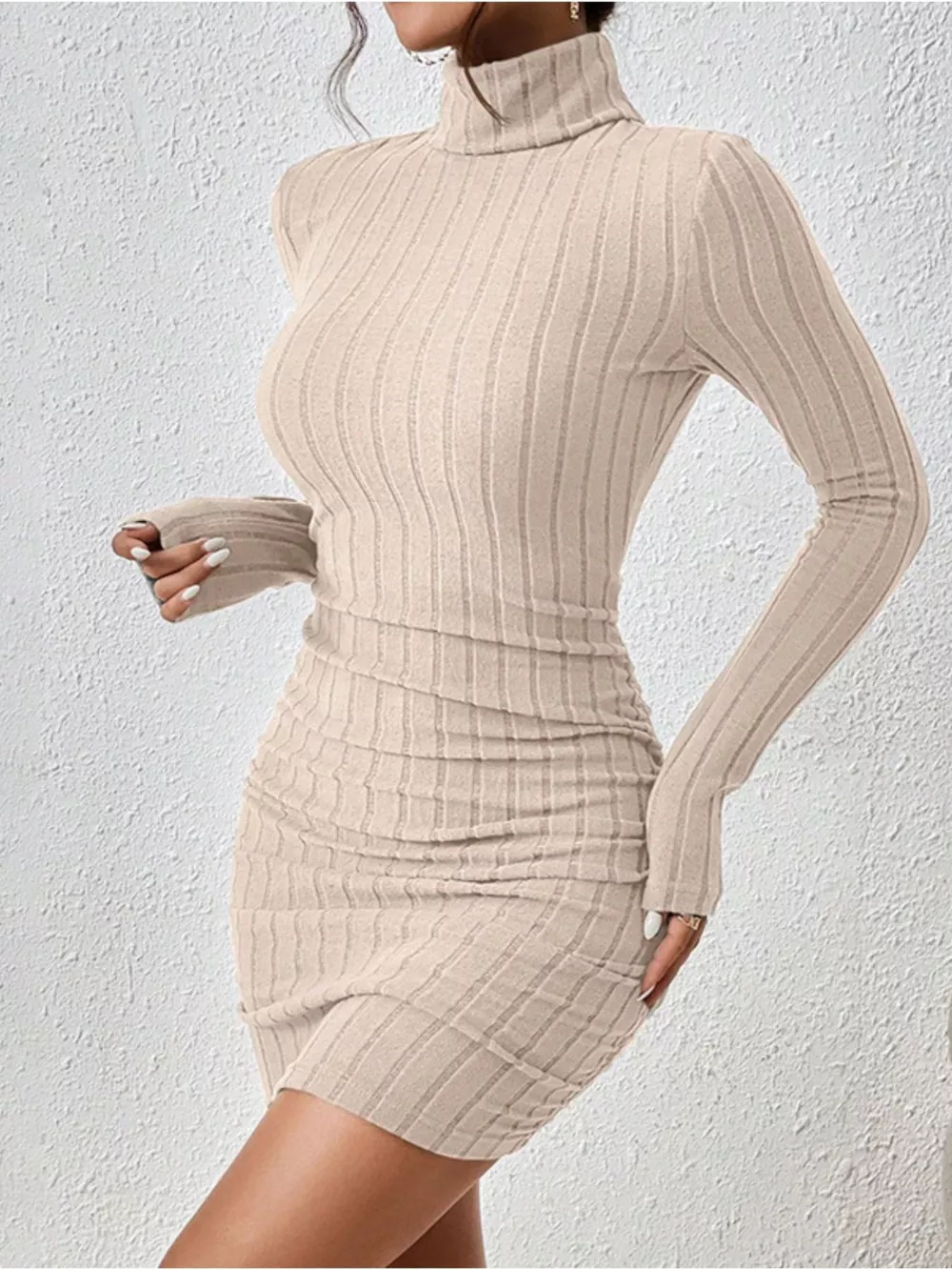 Turtleneck Ribbed Bodycon Mini Dress, image 22