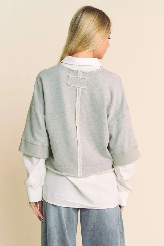 Faux Layered French Terry Contrast Top, image 2