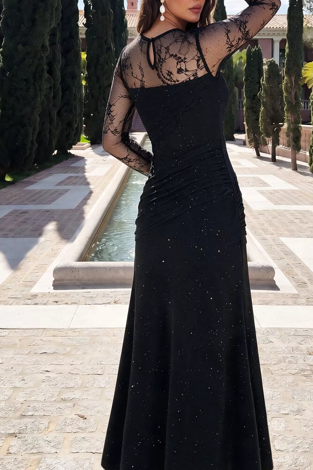 Glitter Mesh Long Sleeve Maxi Dress, image 4