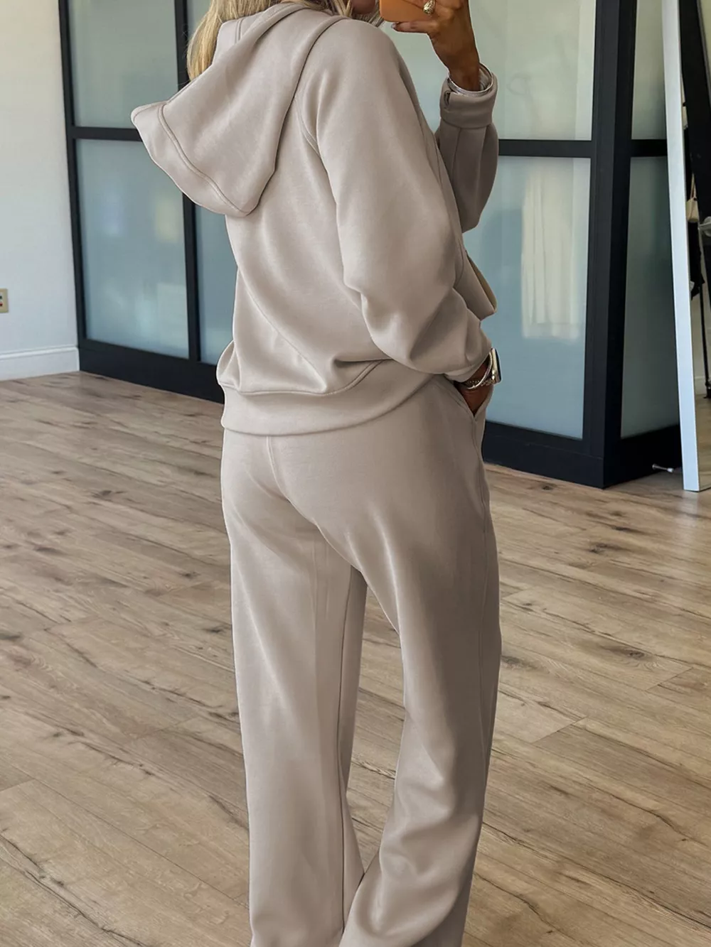 Half Zip Long Sleeve Hoodie and Pants 2pcs Outfit, image 3