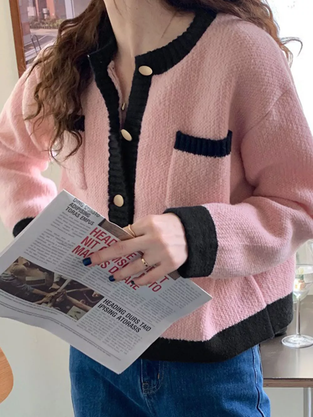 Contrast Trim Button Up Cardigan, image 10