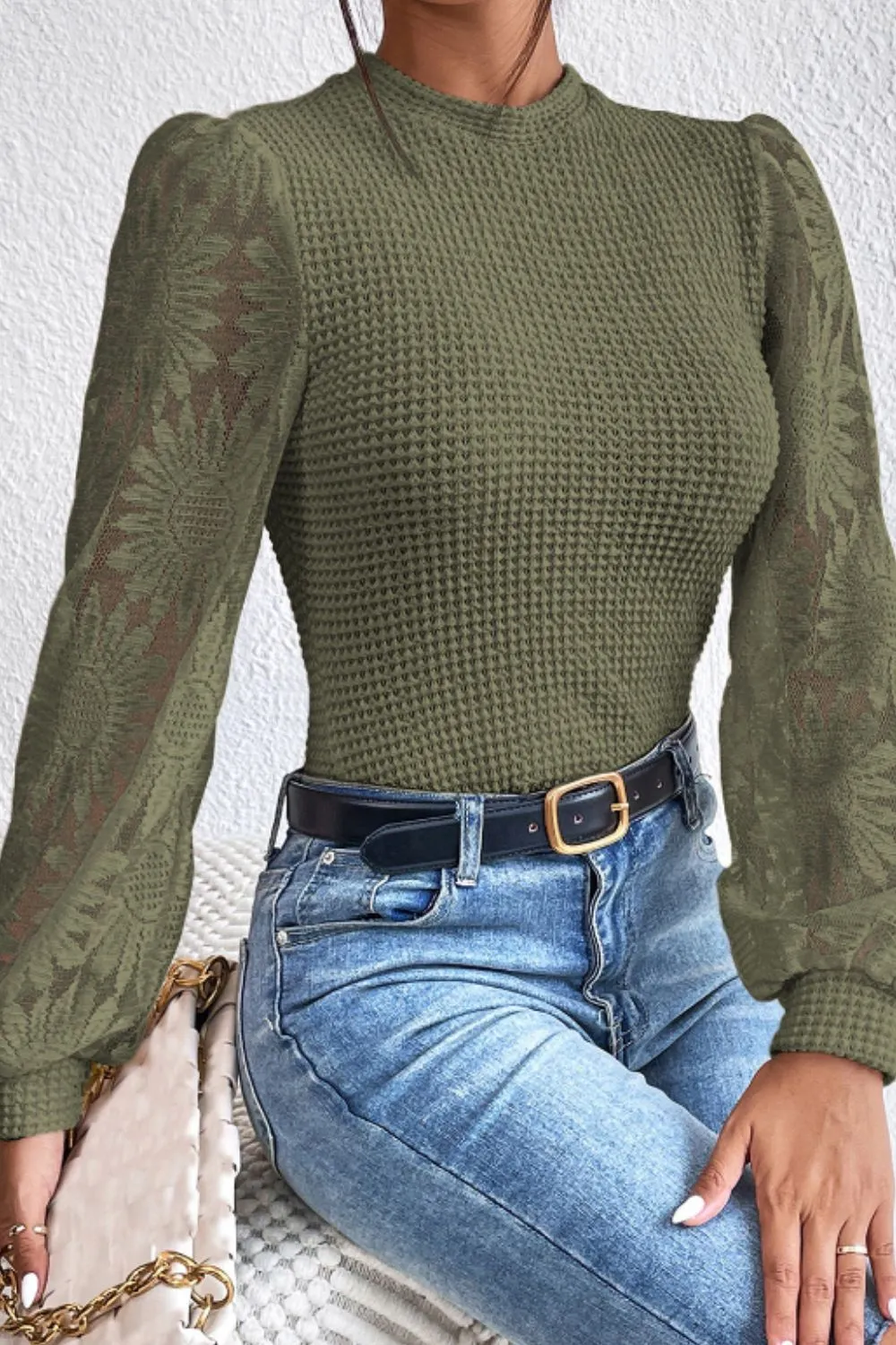 Mock Neck Lace Long Sleeve Top, image 11