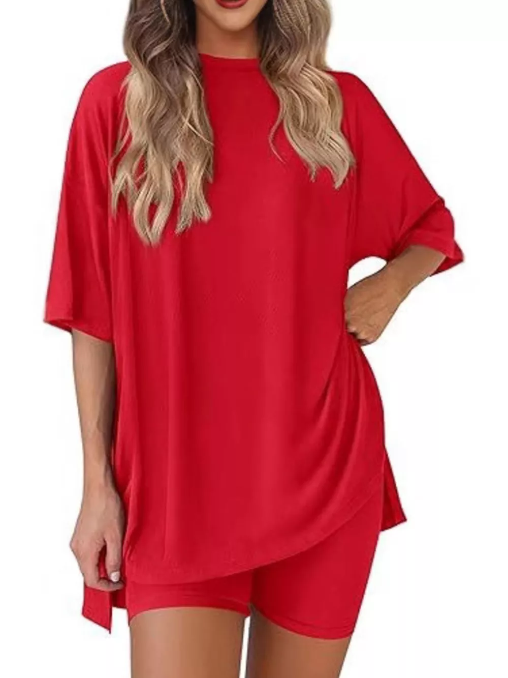 Full Size Half Sleeve T-Shirt and Shorts Set Plus Size, image 25