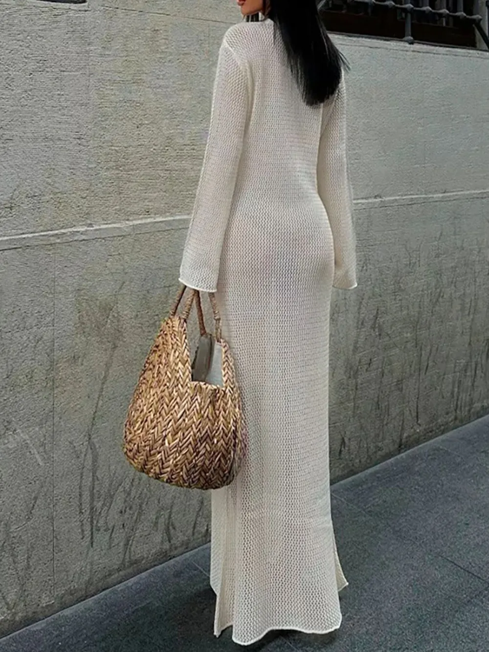 Cutout Long Sleeve Knit Cover-Up Maxi Dress, image 10