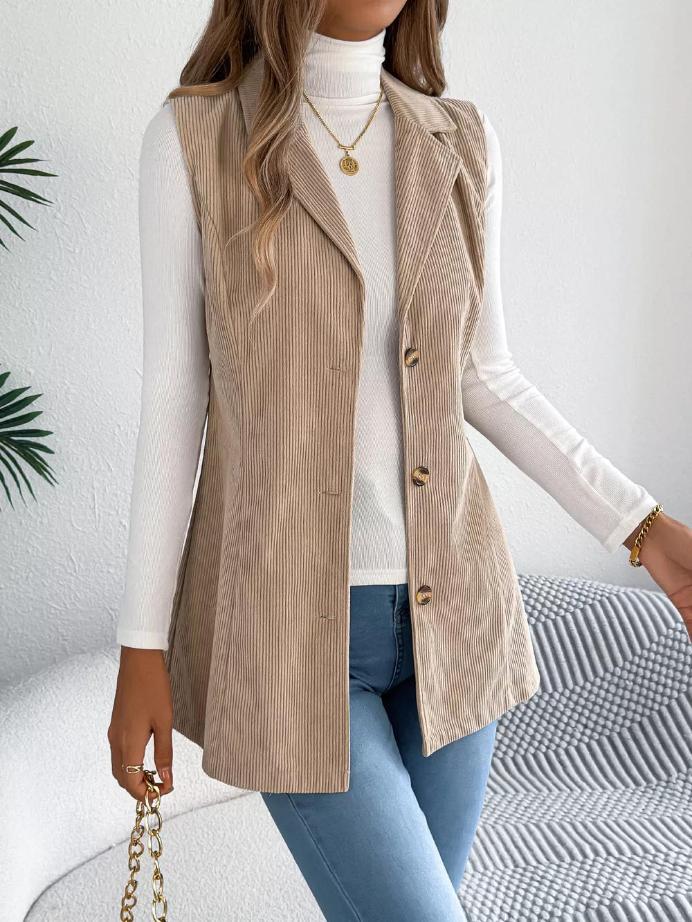 Button-Front Longline Vest Coat, image 4