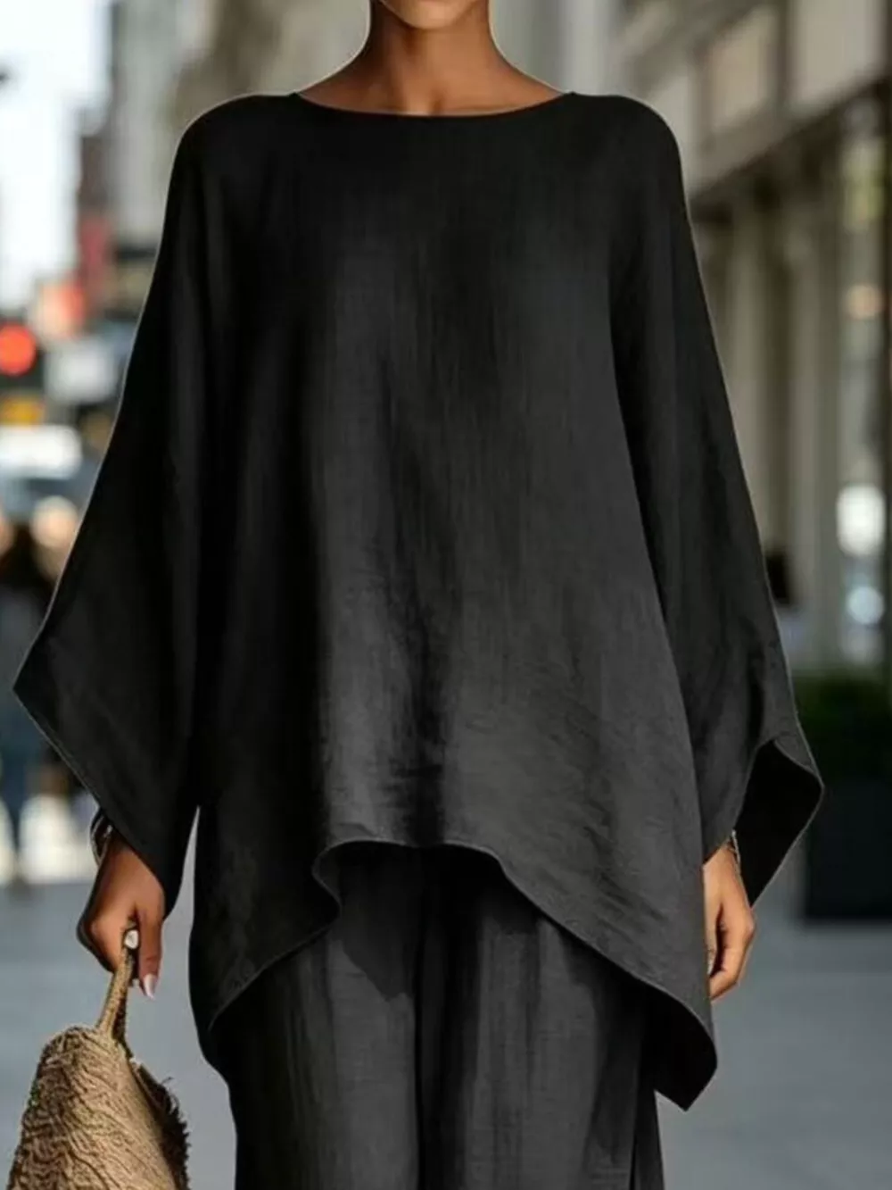 Full Size Batwing Sleeve Top and Wide-Leg Pants Set Plus Size, image 5