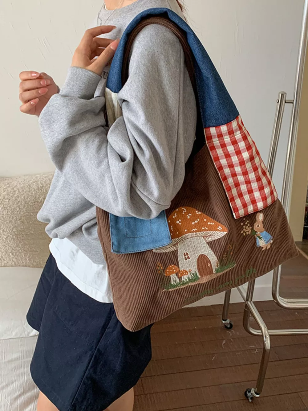 Mushroom Corduroy Tote Bag, image 9