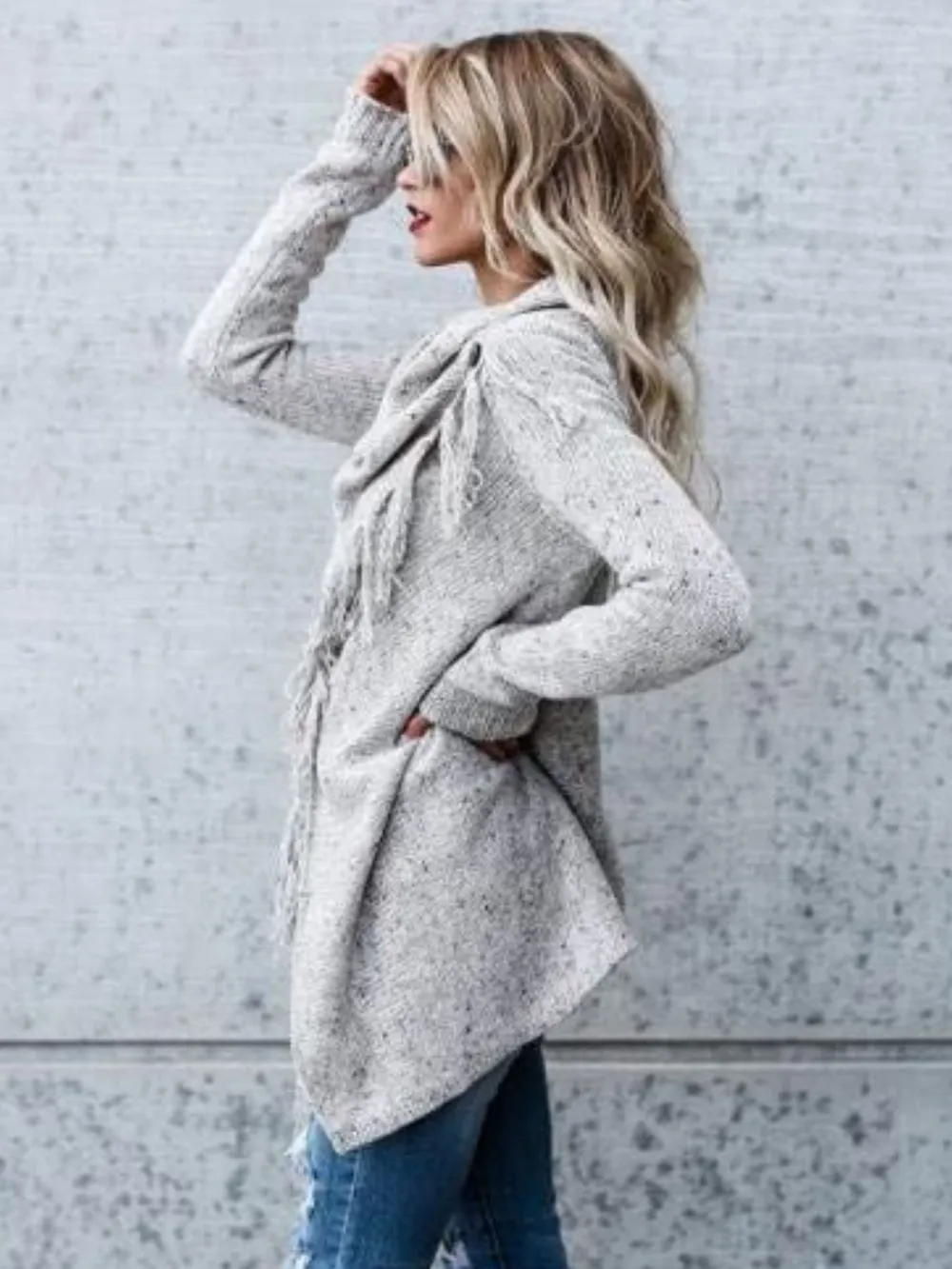 Fringe Long Sleeve Wrap Cardigan, image 9