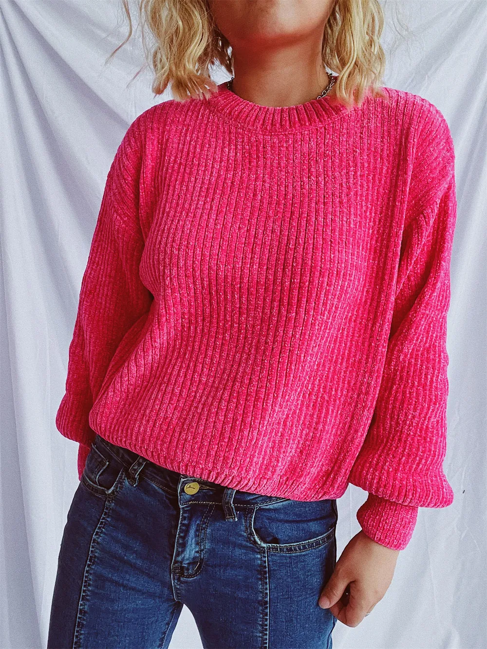 Round Neck Dropped Shoulder Long Sleeve Sweater, image 12