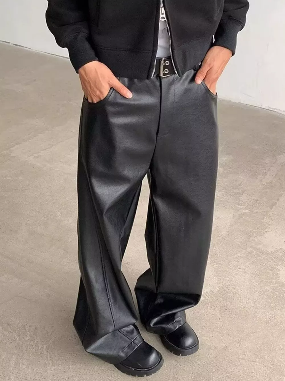 Men's Full Size Leather Wide-Leg Pants Plus Size, image 3