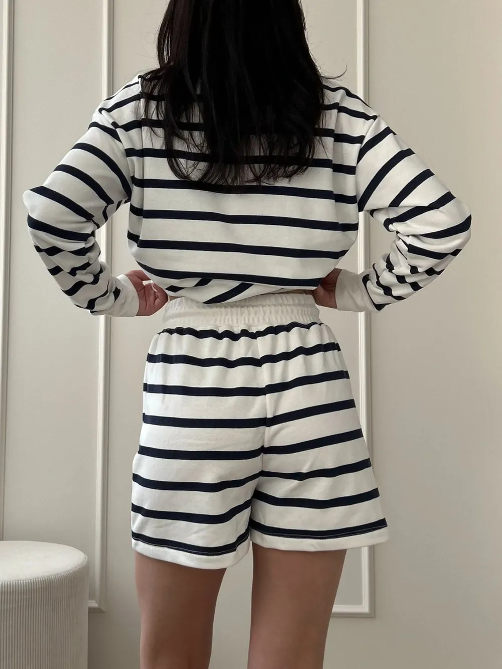 Striped Round Neck Top and Shorts Set, image 4