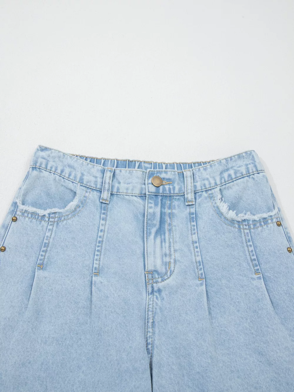Studded Side Slit Leg Frayed Pocketed Wide Leg Jeans, image 6