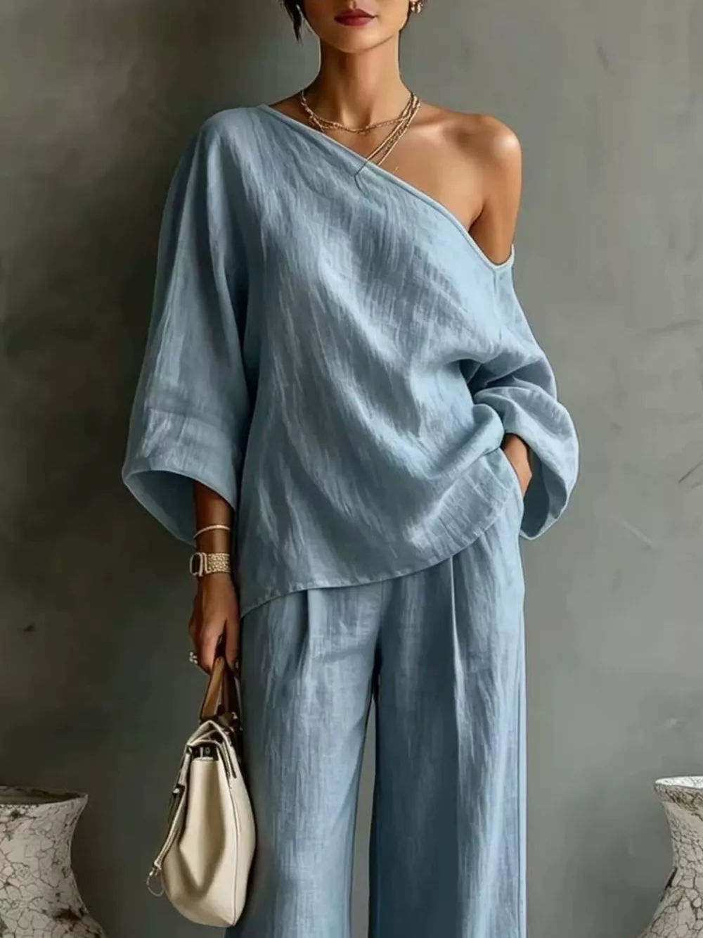 One Shoulder Top and Wide Leg Pants Set, image 8
