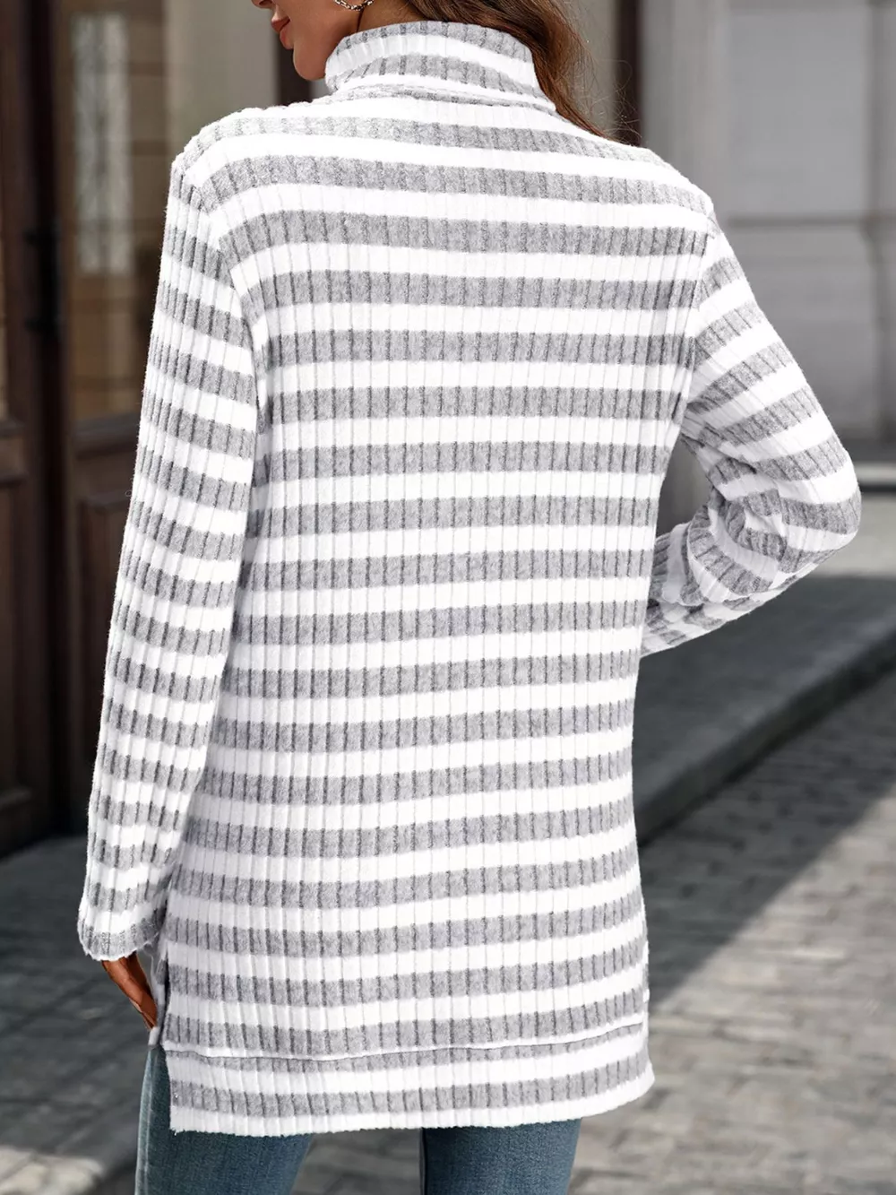 Striped Turtleneck Long Sleeve Knit Top, image 13