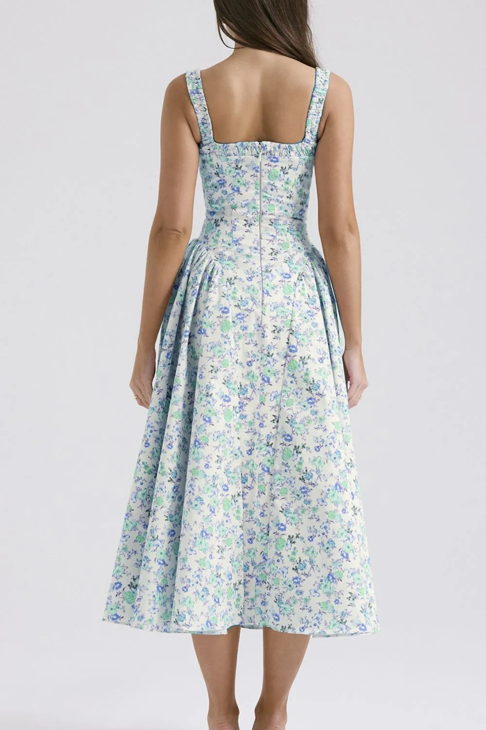 Floral Square Neck Wide Strap Midi Dress, image 3