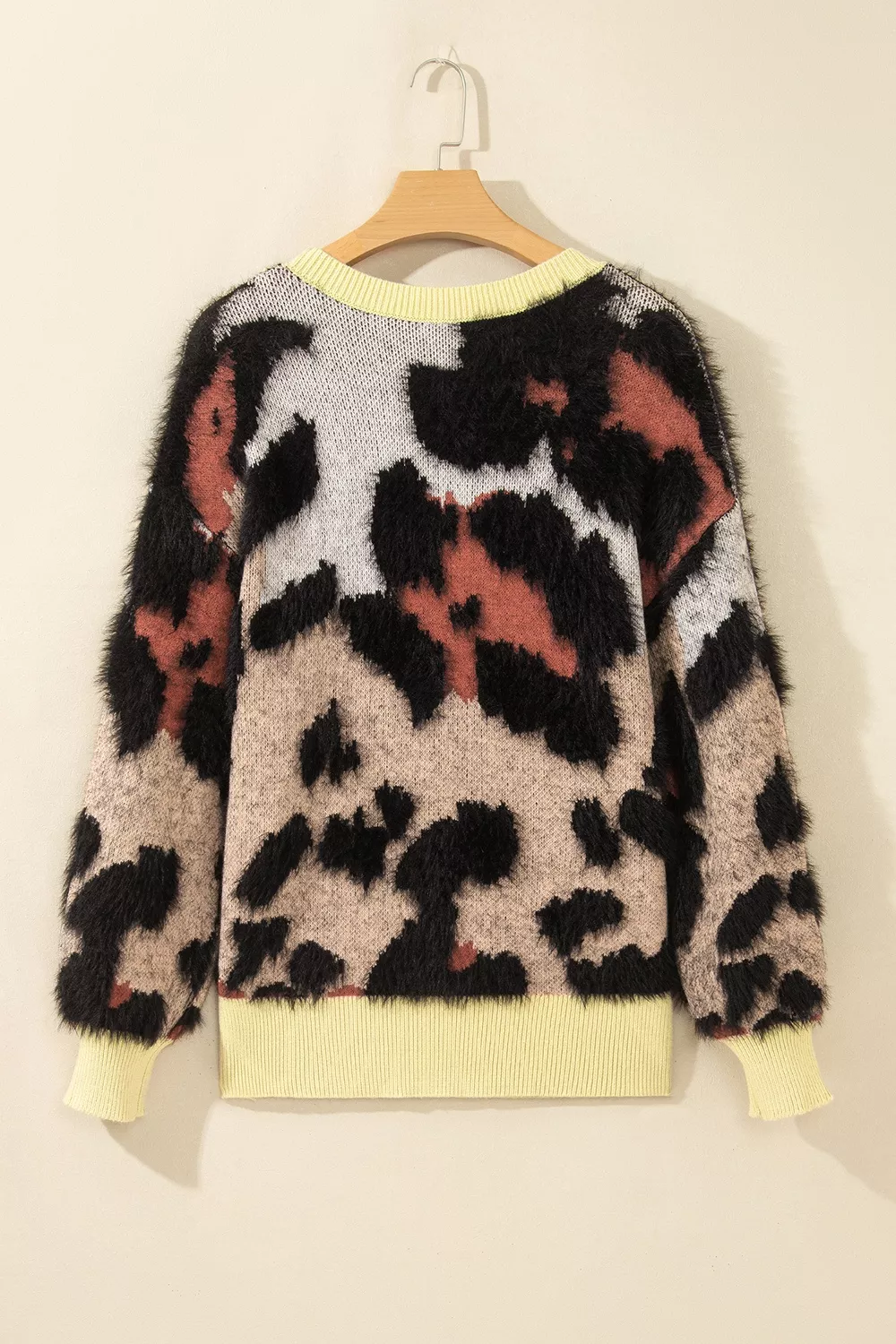 Leopard Print Drop Shoulder Long Sleeve Round Neck Sweater, image 7