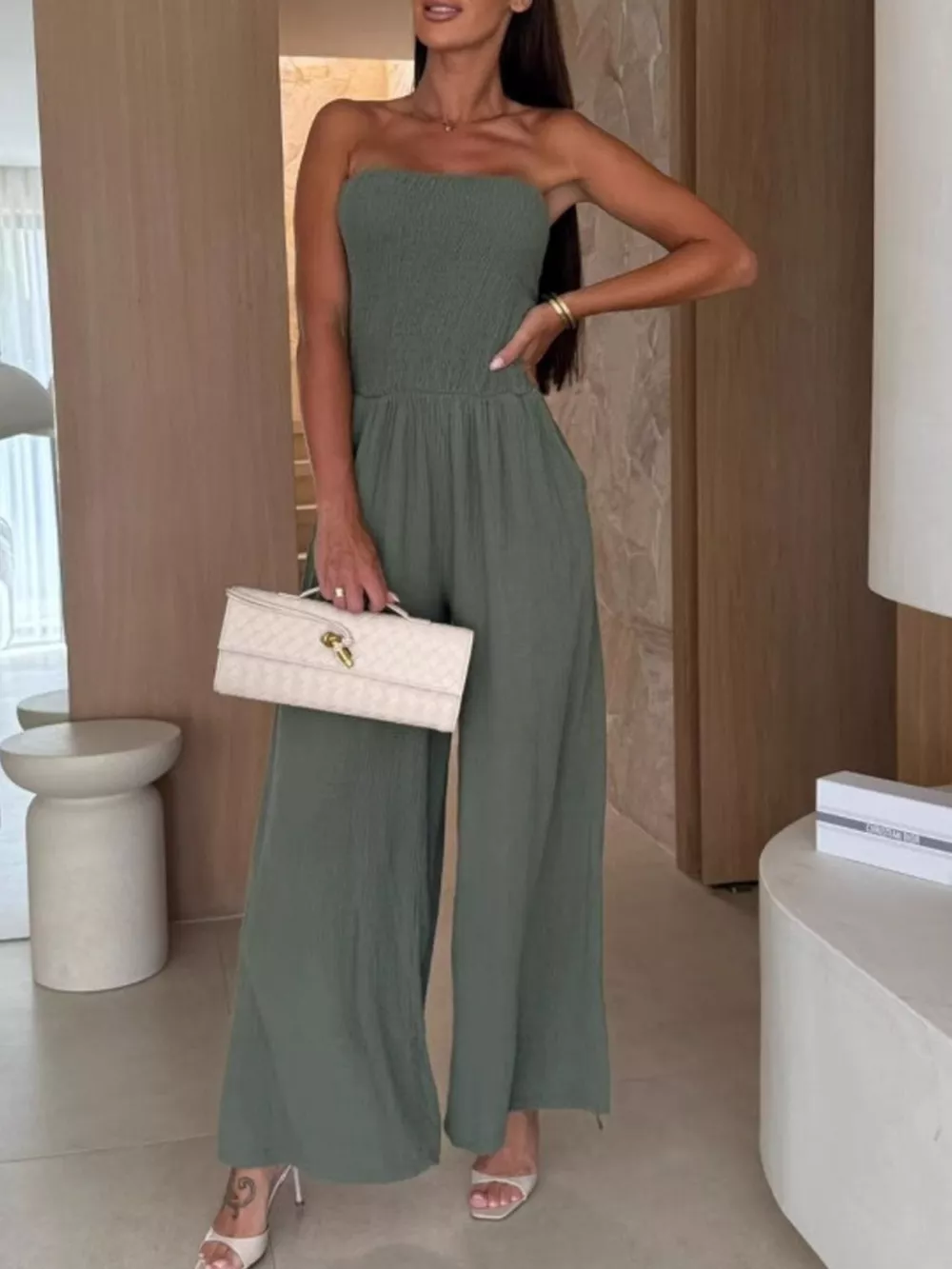 Smocked Tube Wide-Leg Jumpsuit, image 7