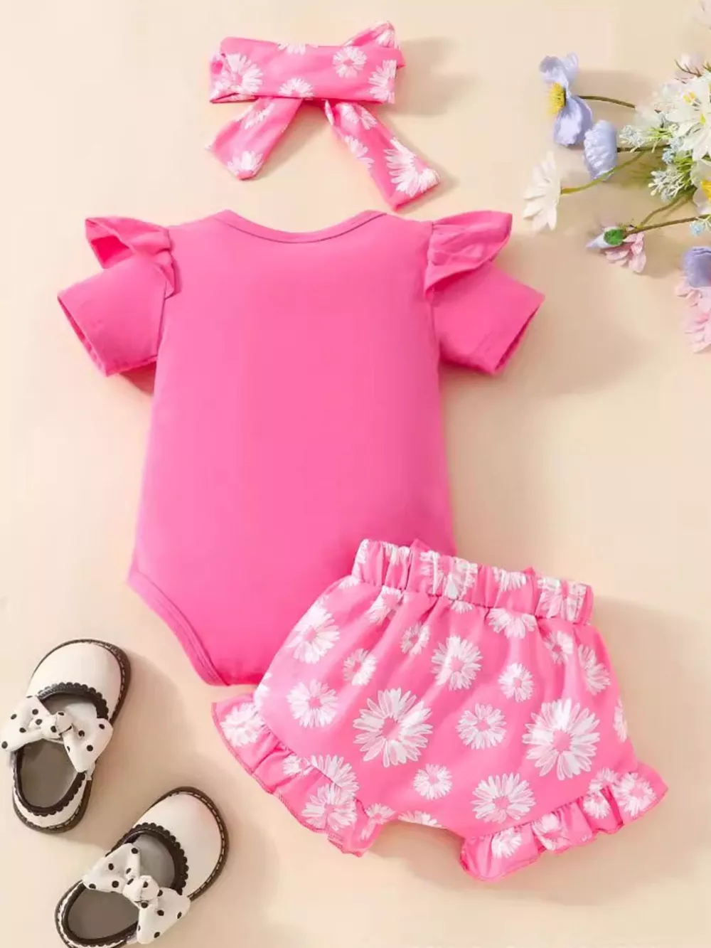 Children's Daisy Bodysuit and Shorts Set with Headband, image 4