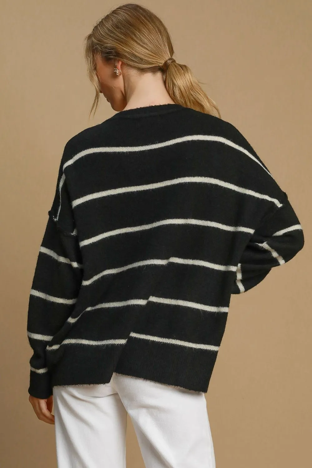 Wool Blend Striped Round Neck Sweater, image 2