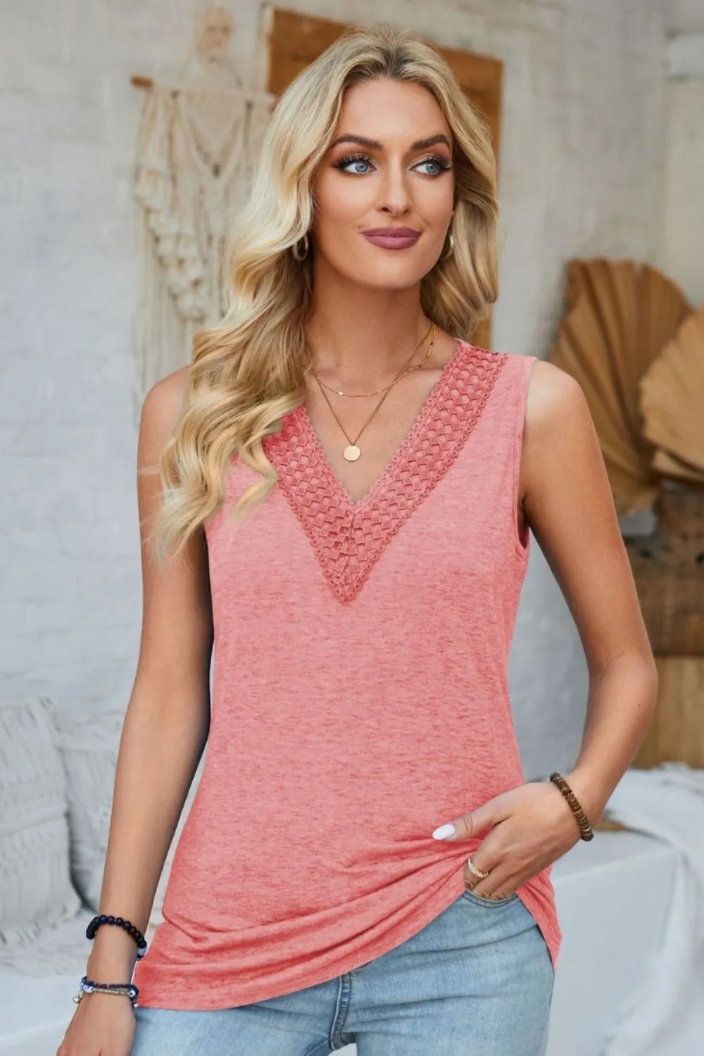 Lace Detail V-Neck Tank, image 13