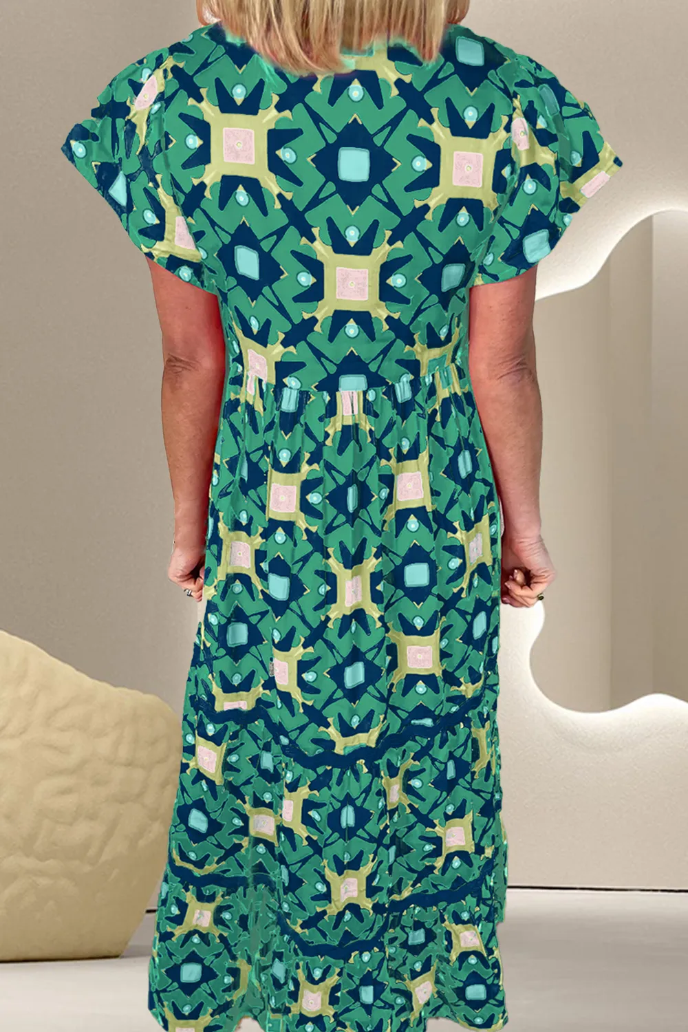 Printed Notched Cap Sleeve Dress, image 4
