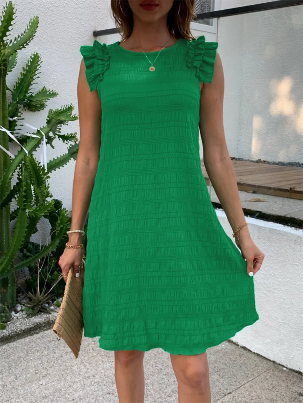 Ruffled Round Neck Sleeveless Dress, image 4