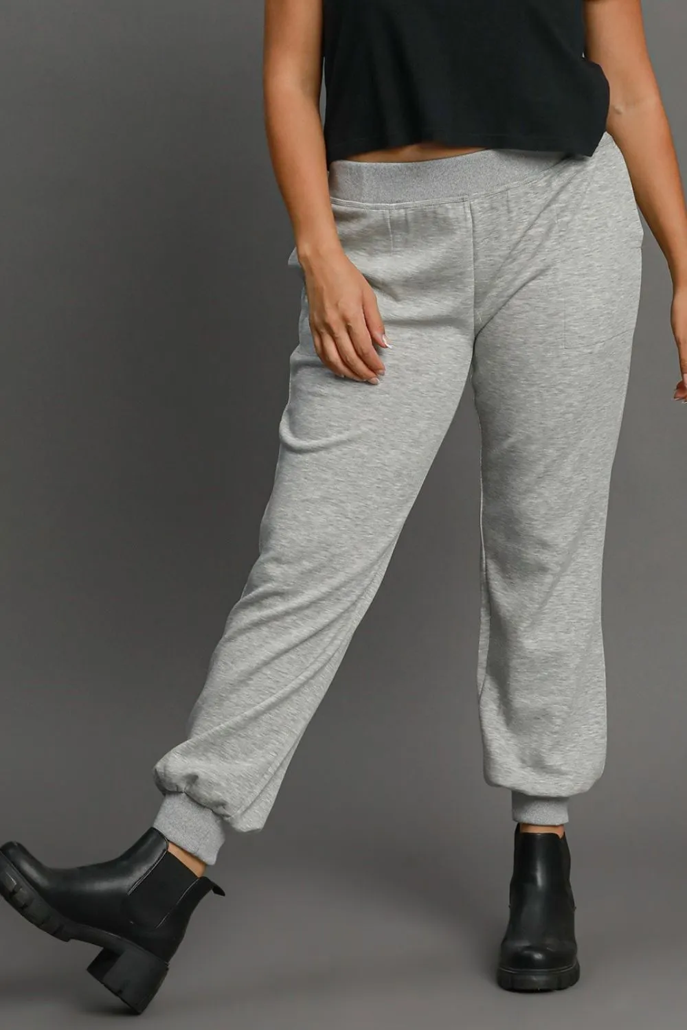 Full Size High Rise Elastic Waist Knit Joggers with Pockets Plus Size, image 3