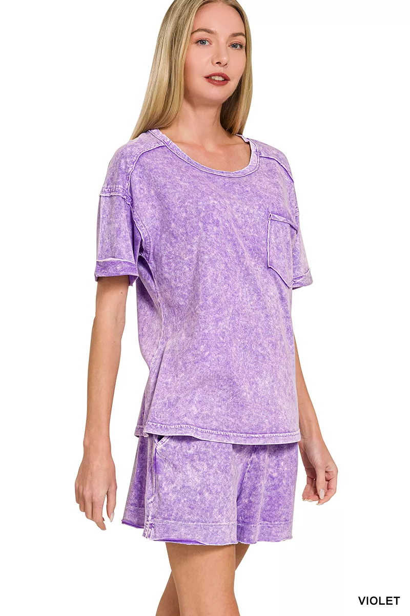 Halo Snow Washed Exposed Seam Top & Shorts Set, image 2