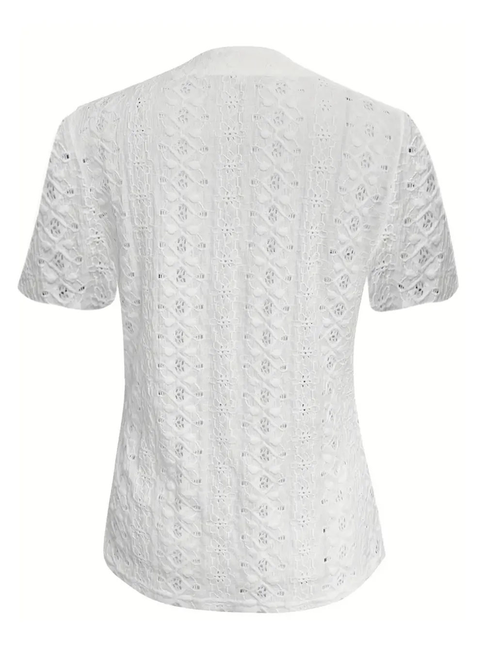 Openwork Notched Short Sleeve Top, image 5
