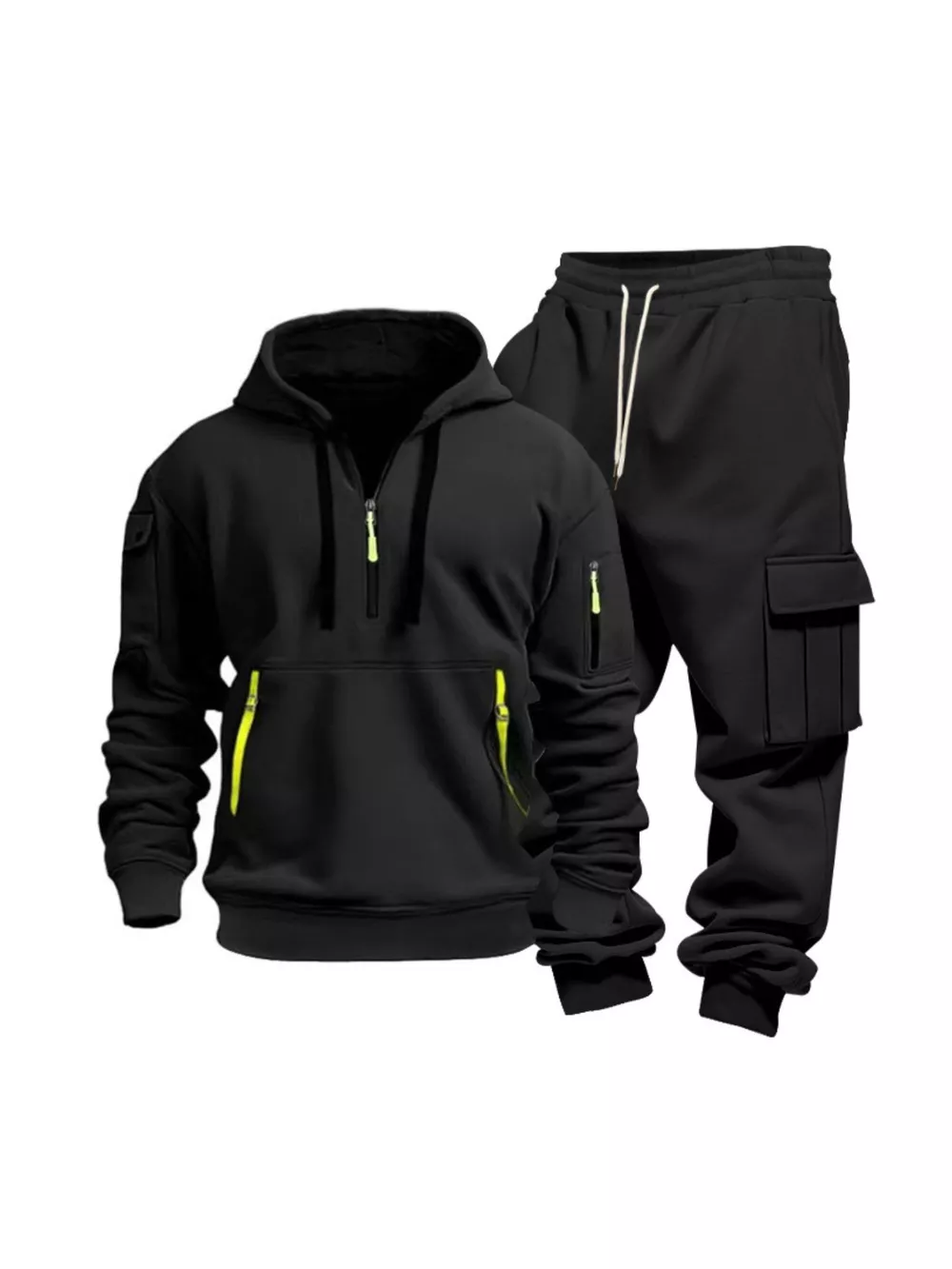 Men's Full Size Half Zip Hoodie and Cargo Pants Set Plus Size, image 4