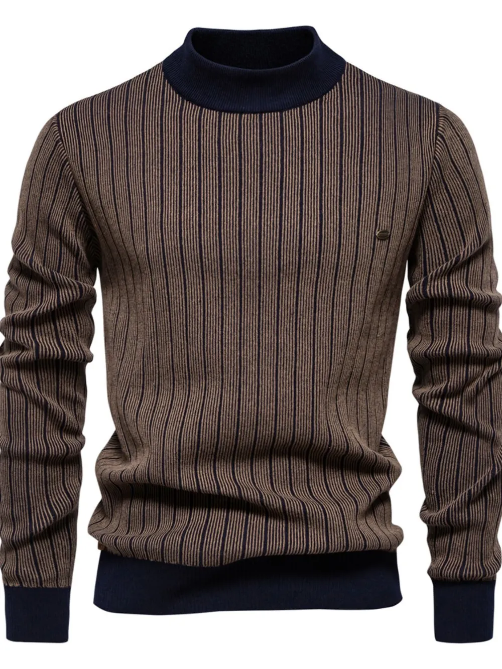 Men's Mock Neck Contrast Striped Sweater, image 5