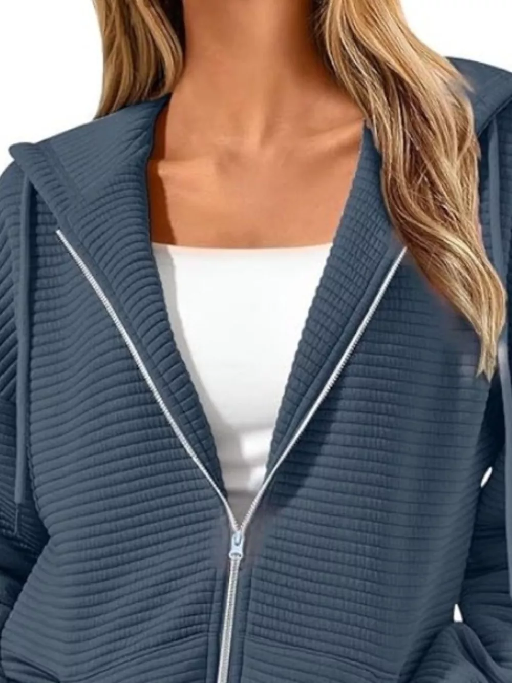 Drawstring Zip Up Dropped Shoulder Hoodie, image 7