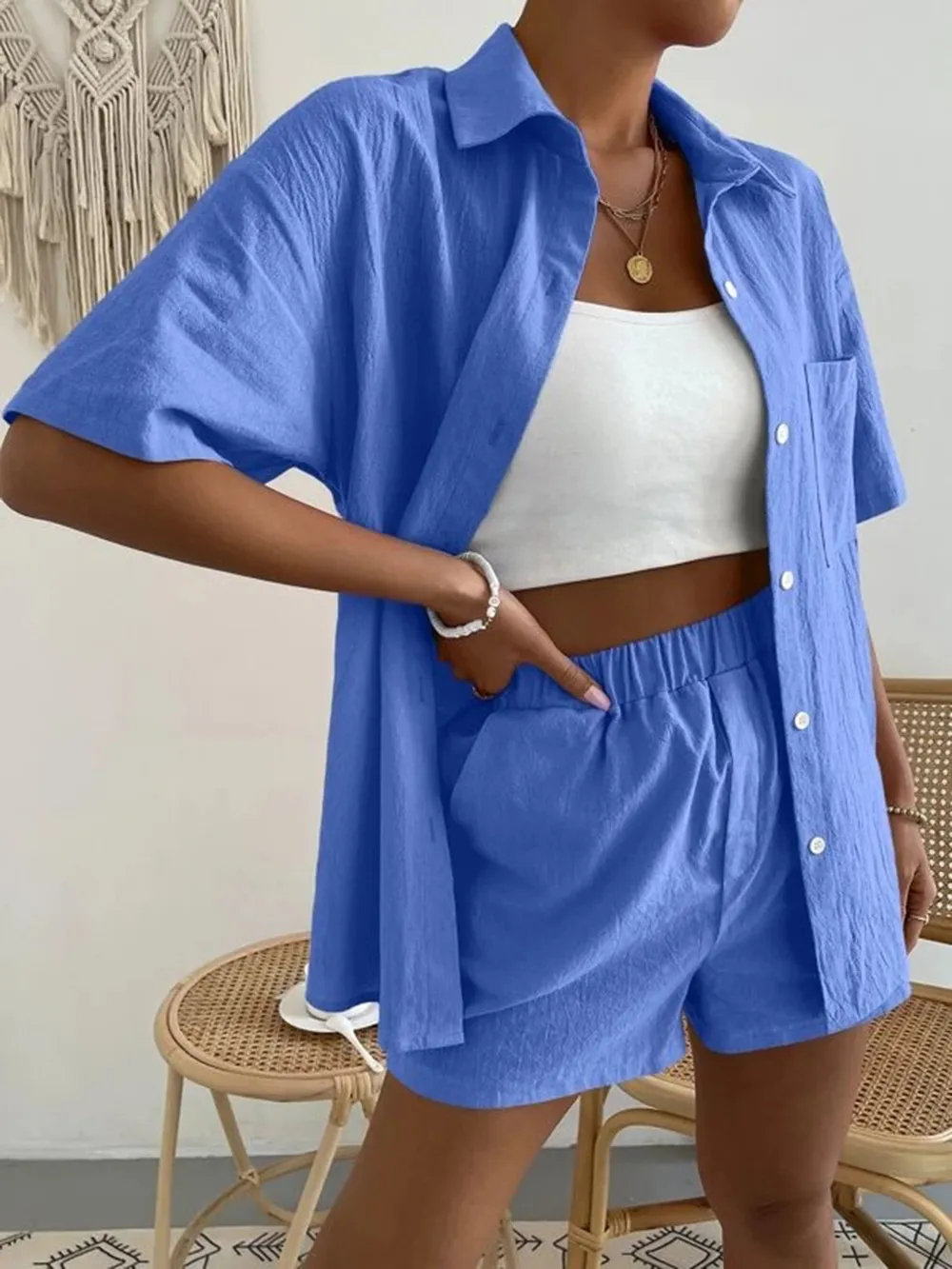 Button Up Short Sleeve Shirt and Shorts Set, image 10