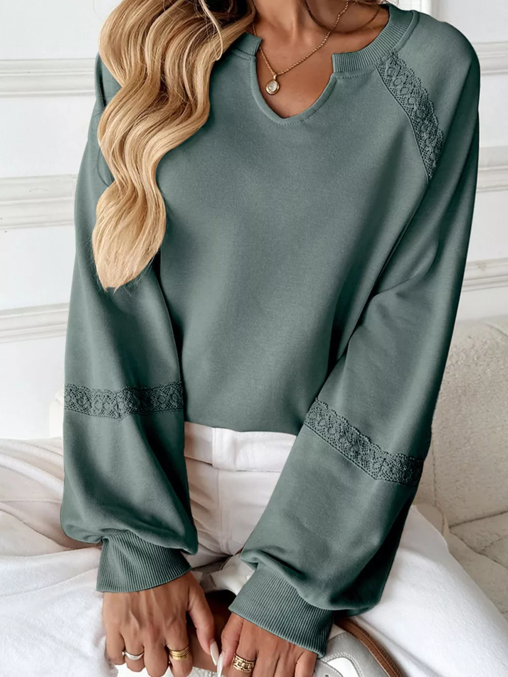 Notched Raglan Sleeve Sweatshirt, image 25