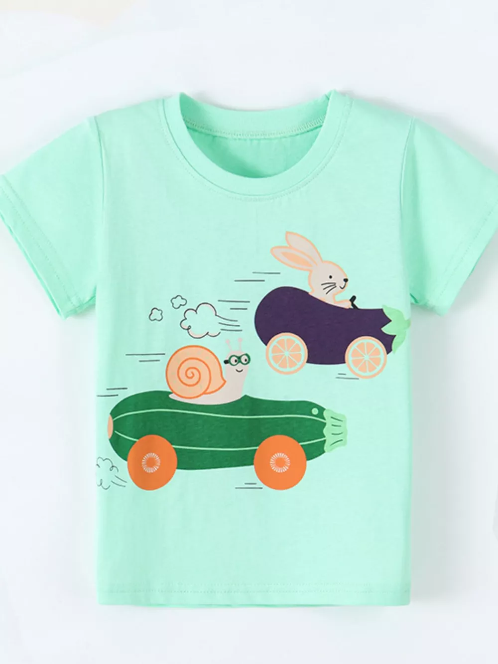 Children's Snail and Bunny Race Graphic Short Sleeve T-Shirt, image 2