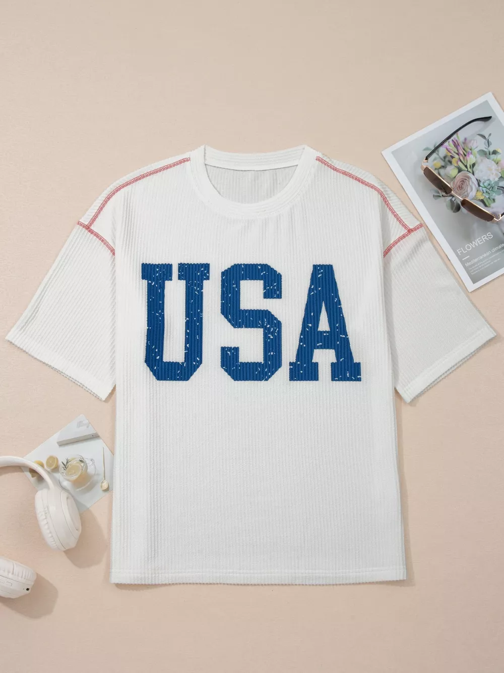 USA Graphic Half Sleeve Loose Ribbed Top, image 3