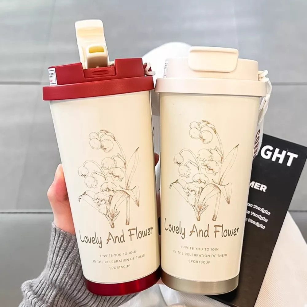 Lovely and Flower Aesthetic Tumbler with Straw, image 2