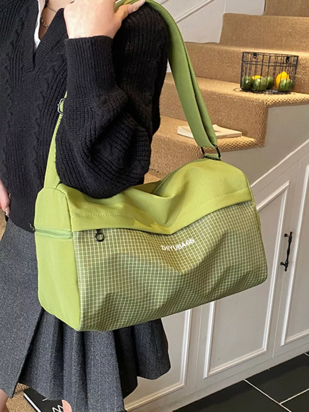 Plaid Oxford Cloth Travel Bag, image 7