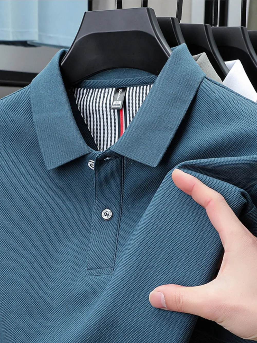 Men's Plus Size Button Detail Short Sleeve Polo, image 8